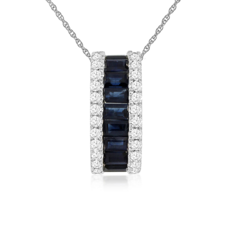18 14KW 0.9ctw baguette sapphires and 0.23ctw G-H/SI diamond pendant