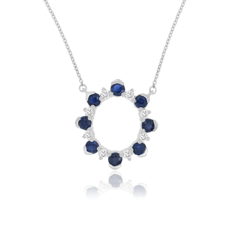 18 14KW 1ctw round sapphires and 0.29ctw G-H/SI diamond pendant