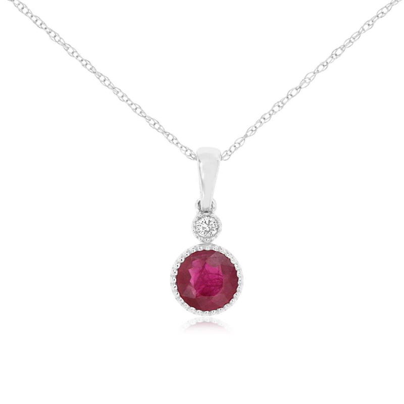 18 14KW 0.65ct ruby and 0.03ctw G-H/SI diamond pendant