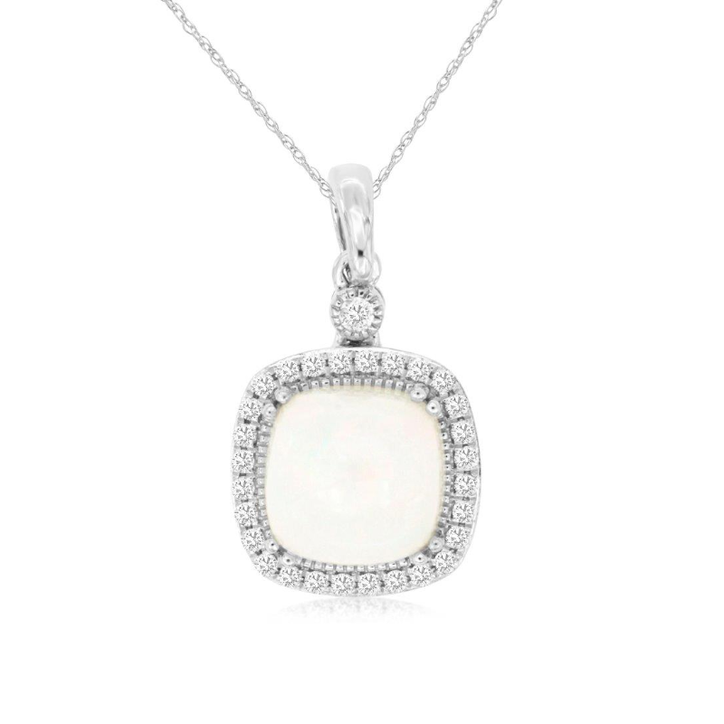 18 14KW 1.4ct opal and 0.18ctw diamond G-H/SI diamond halo pendant