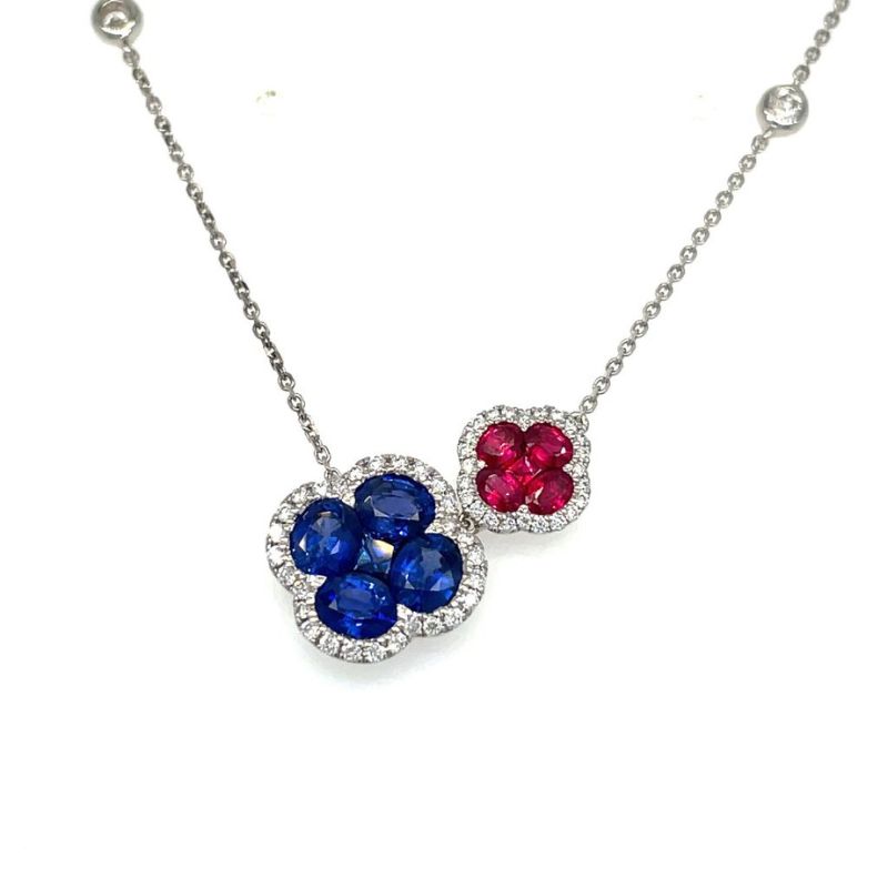 Sapphire & Ruby Clover Necklace