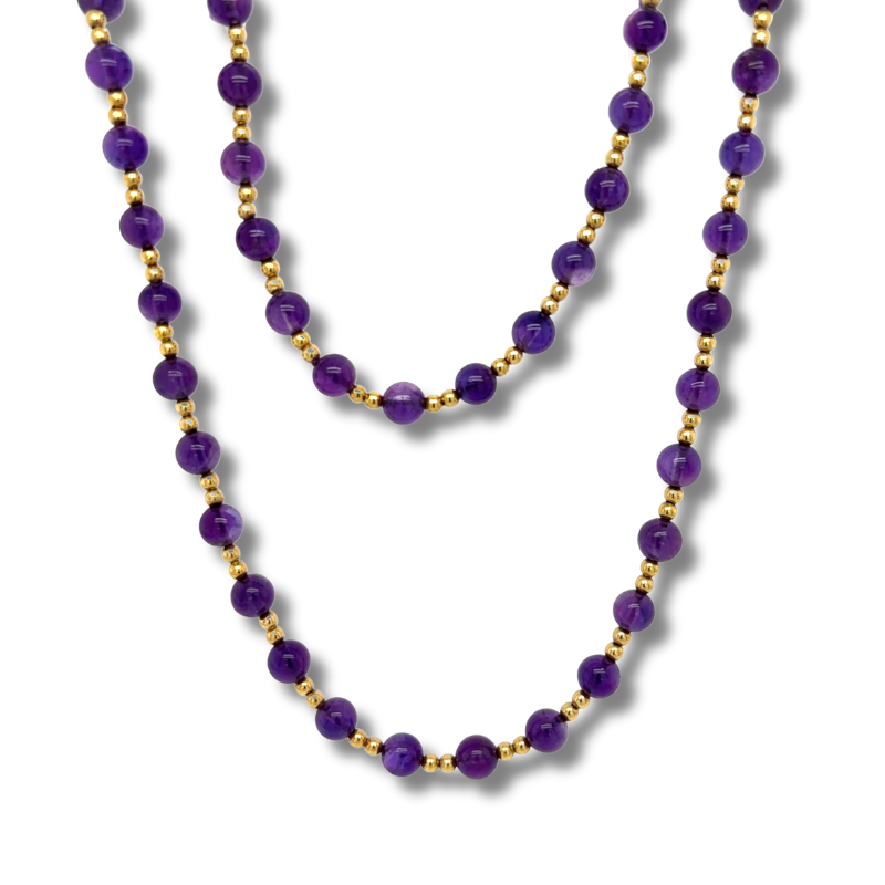 ESTATE - 31 14KY Amethyst Beaded Necklace
