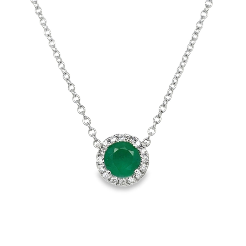 14KW Rd Emerald 0.45ct & Diamonds 0.1ct Necklace