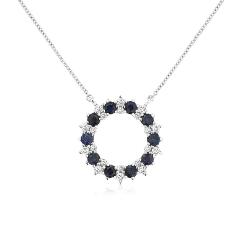 14KW Rd Sapphires 1.25ct and Diamonds 0.47ct Necklace