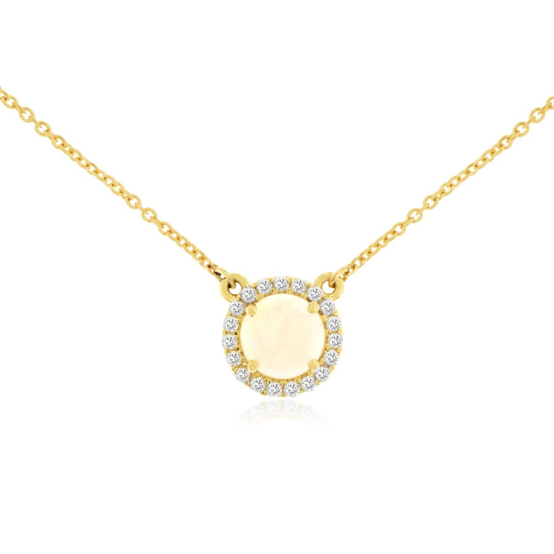 14KY Rd Opal 0.6ct and Diamonds 0.27ct Necklace