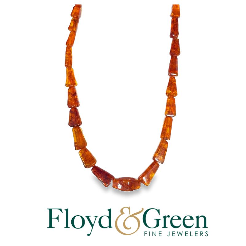 14KY Amber Necklace, 21 Inch, 28.8g