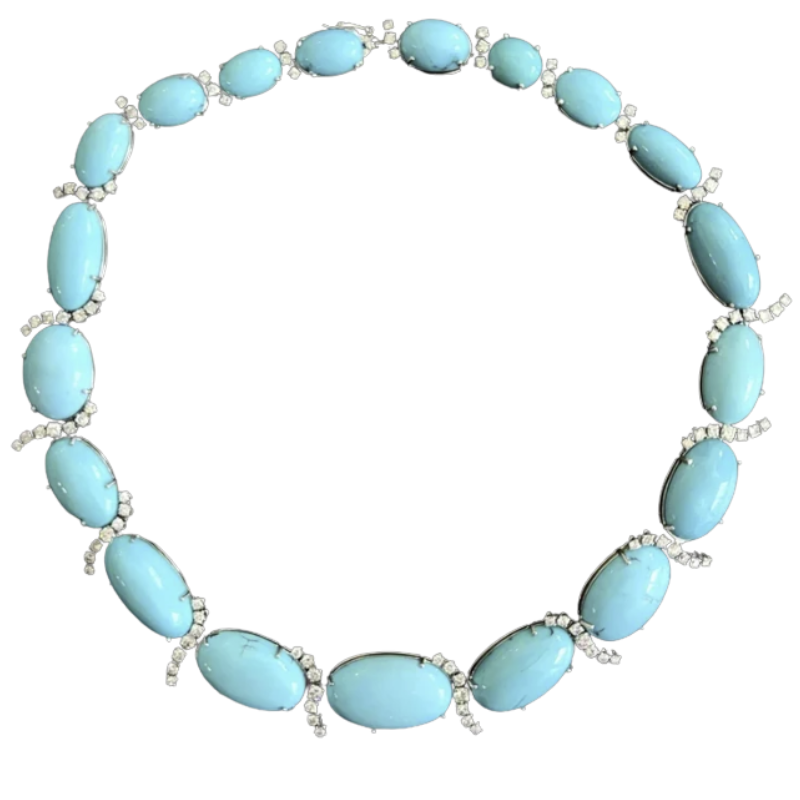 16.5 18KW 190ctw Turquoise and 8ctw Diamond Necklace