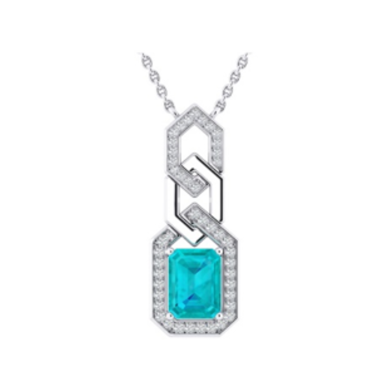 10K White Gold Diamond and Aquamarine Pendant