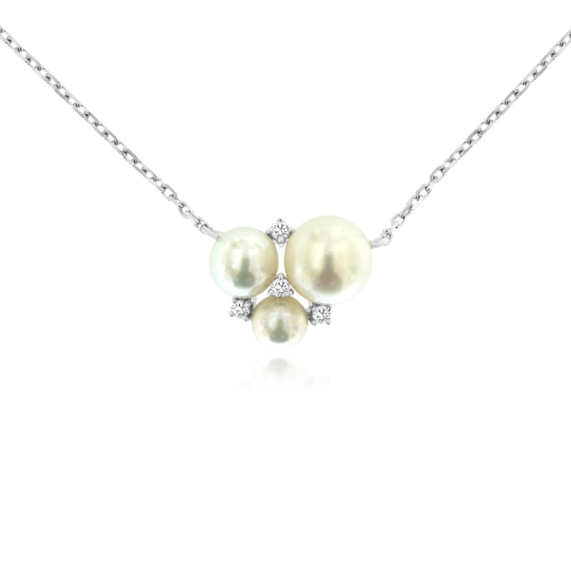 18 14KW 3 pearls and 0.08ctw G-H/SI diamond necklace