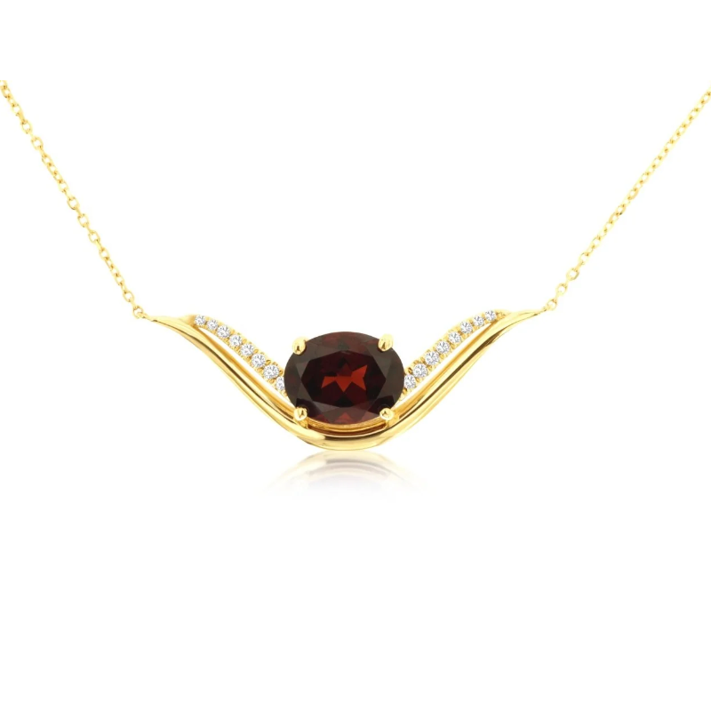 18 14KY 2.2ct oval garnet and 0.07ctw diamond G-H/SI diamond necklace