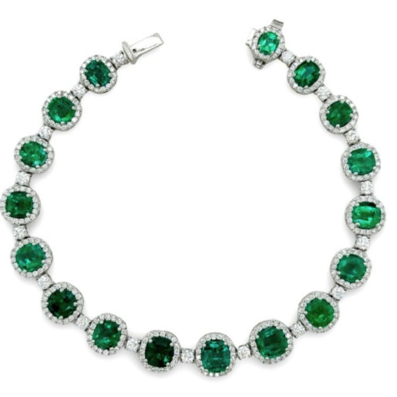Graduated Emerald & Diamond Halo Bracelet