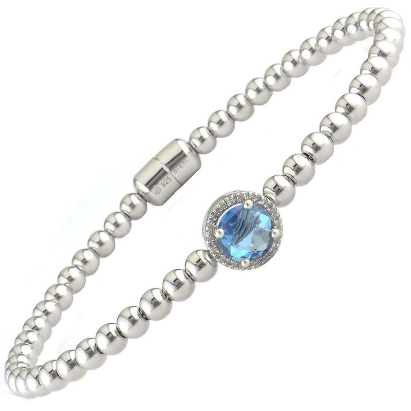 Blue Topaz Diamond Halo Bead Bangle