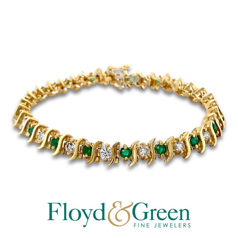 Diamond & Synthetic Emerald Tennis Bracelet