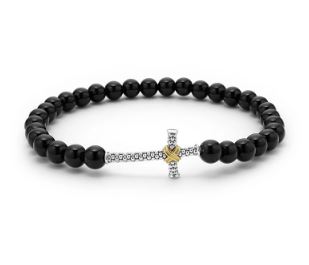 Onyx Cross Beaded Stretch Bracelet size M
