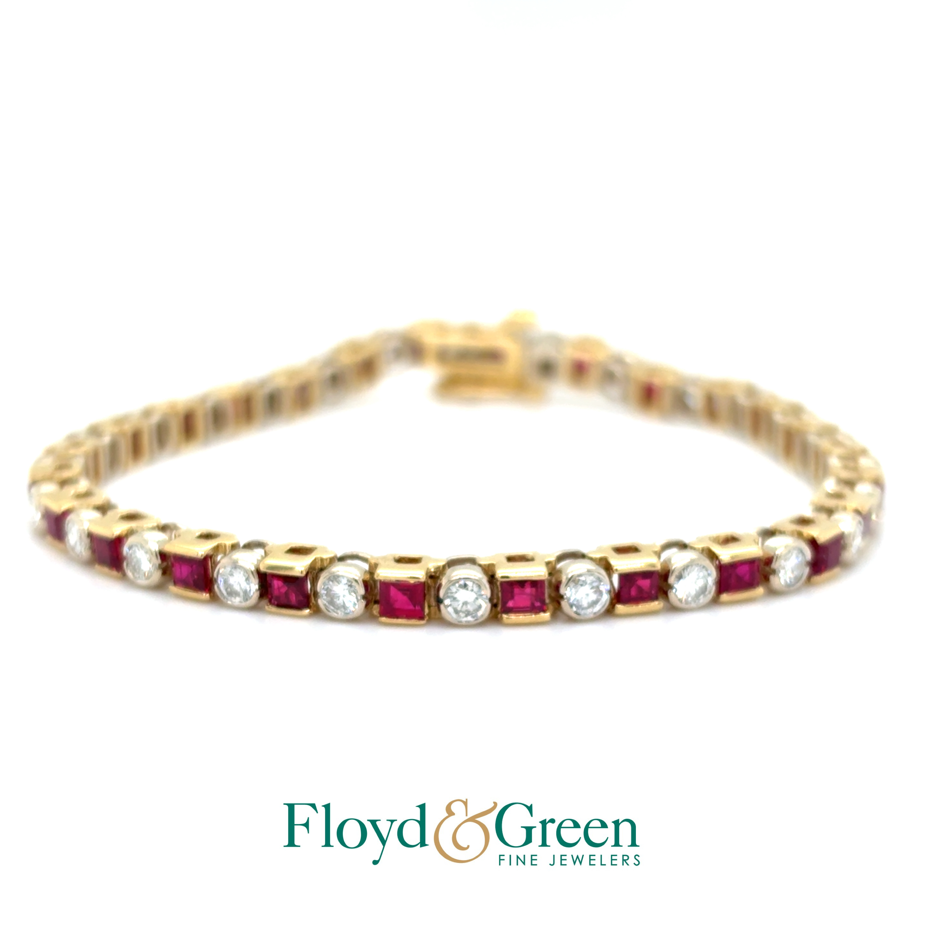 18K Two-Tone Diamond & Ruby Bracelet, 26 Rd Diamonds, 1.43ct, G-H VS1, 26 Square Rubies, 0.27ct, 7 inch