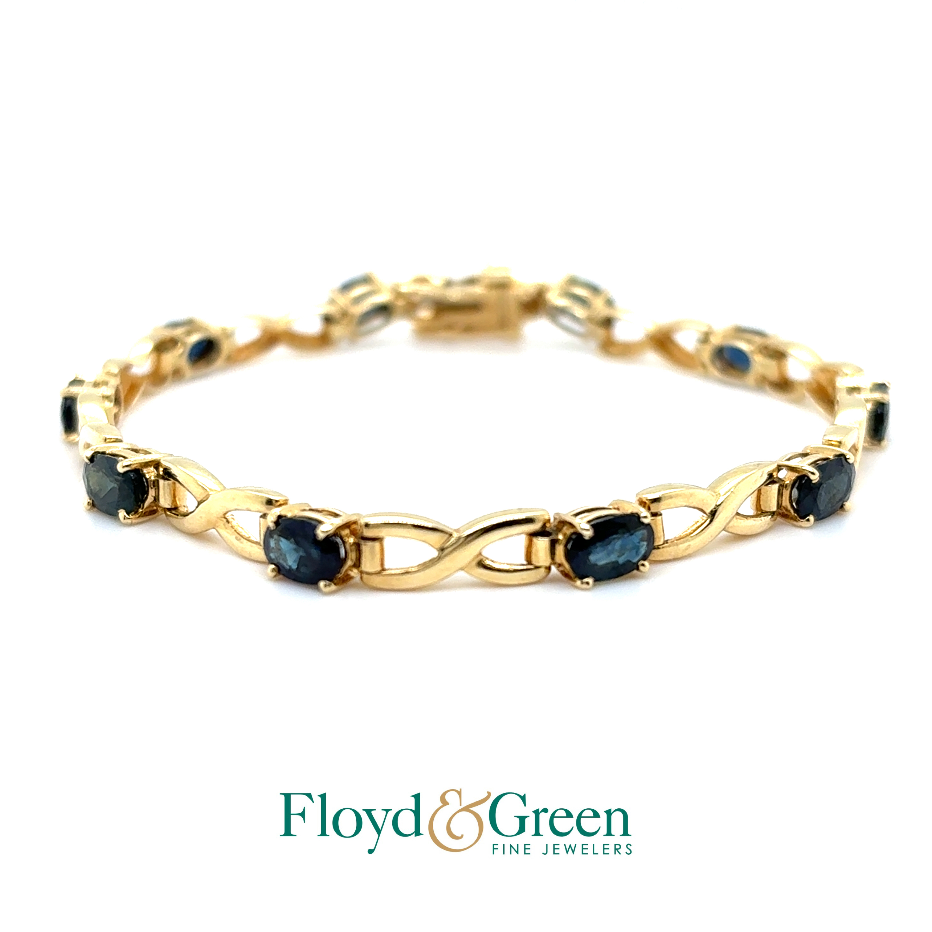 14KY Sapphire Link Bracelet, 10 Oval, 4.84ct, Dark Strong Blue, 7.25 inch