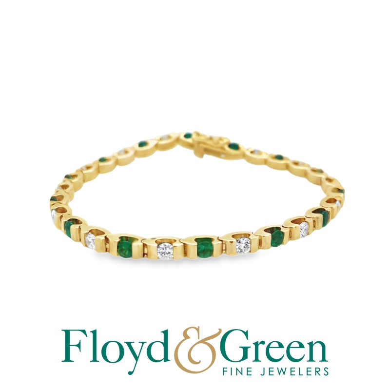 14KY Diamond 1.50ctw & Emerald .87ctw Tennis Bracelet