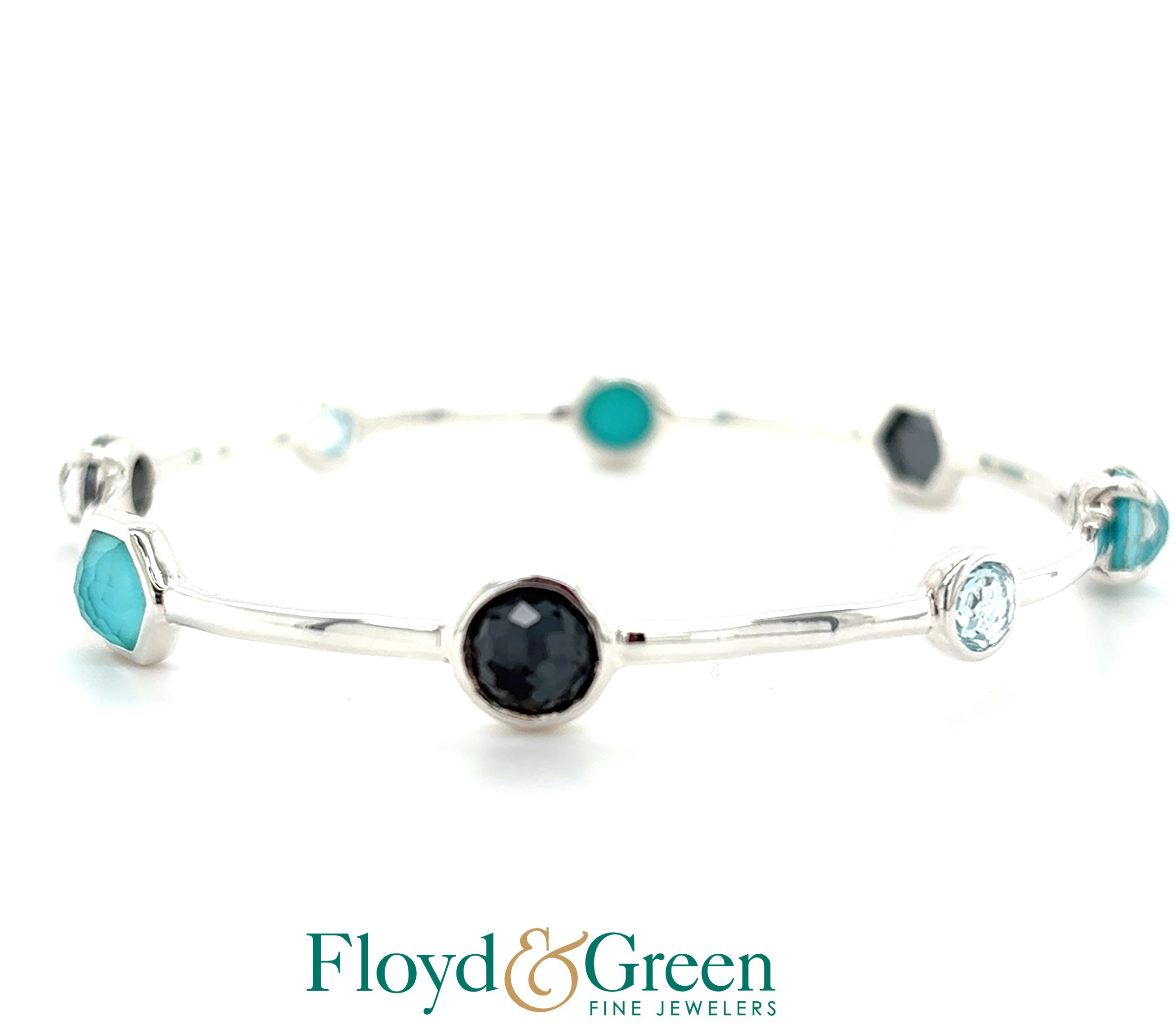 Ippolita Sterling Silver Rock Candy Mixed Stone Bangle In Maritime, 8 Stones
