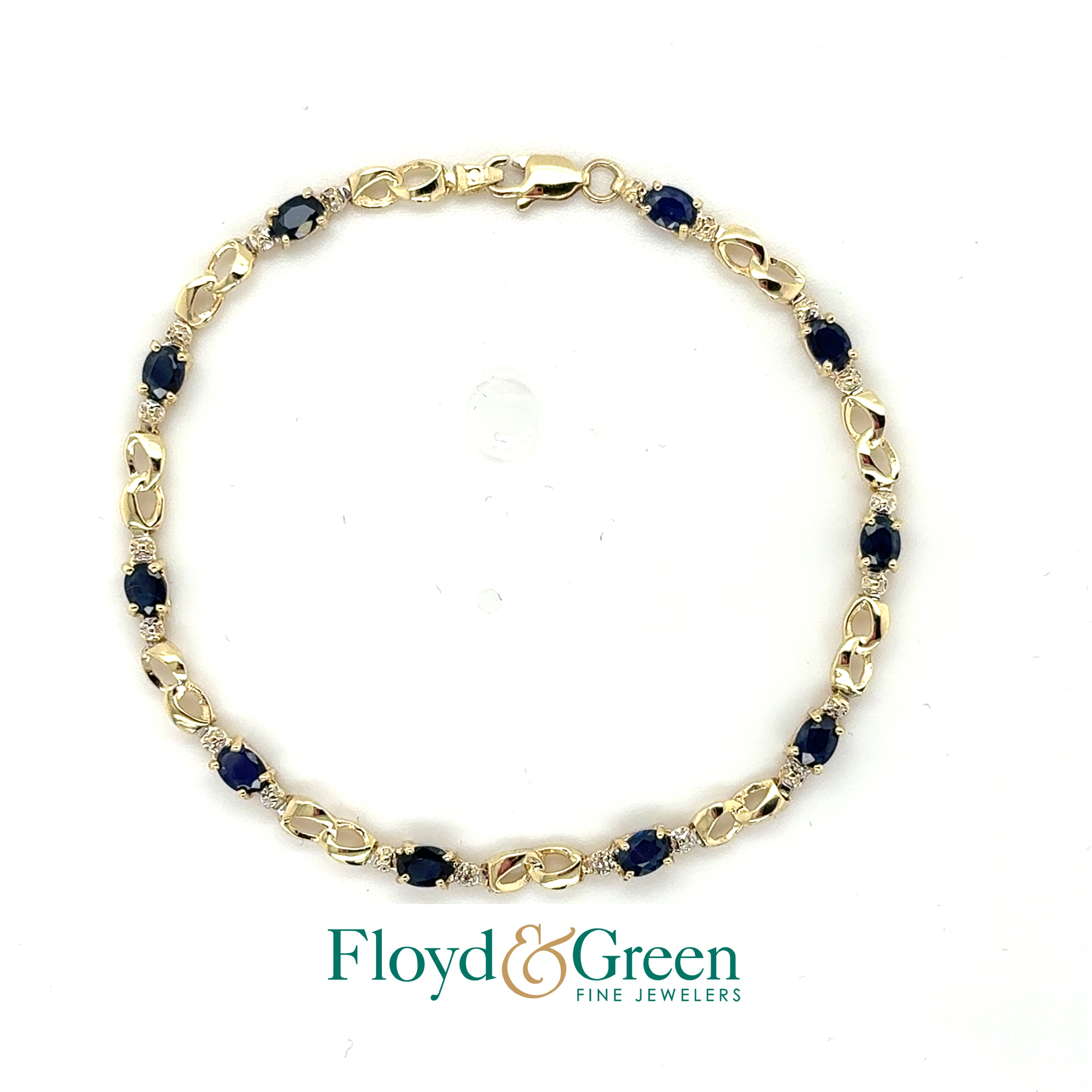 10K Two-Tone Diamond & Sapphire Bracelet, 10 Oval Sapphires, 1.81ct, 2 Single-cut Diamonds, 0.01ct, I SI1, 7 inch