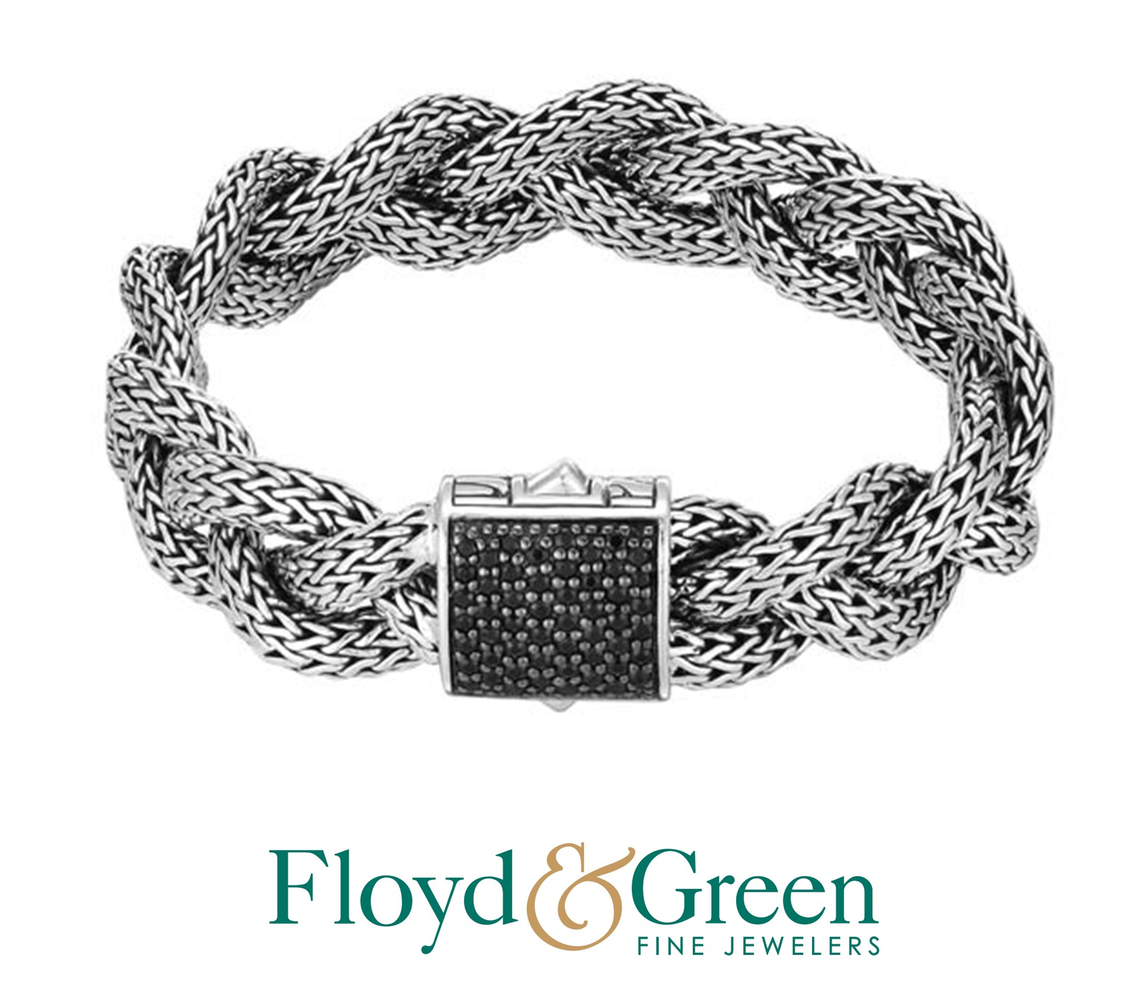 John Hardy Sterling Silver Classic Chain Lava Med Braided Bracelet W/ Blk Sapphire Clasp  Sz M