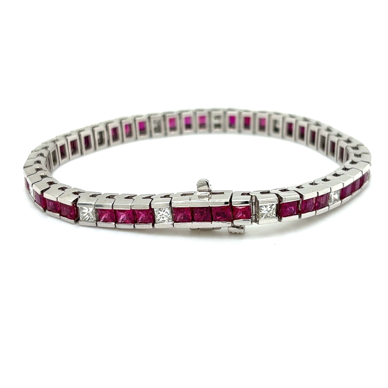7 14KW Ruby 7.87ctw and Dia 2.12ctw H-I SI Tennis Bracelet