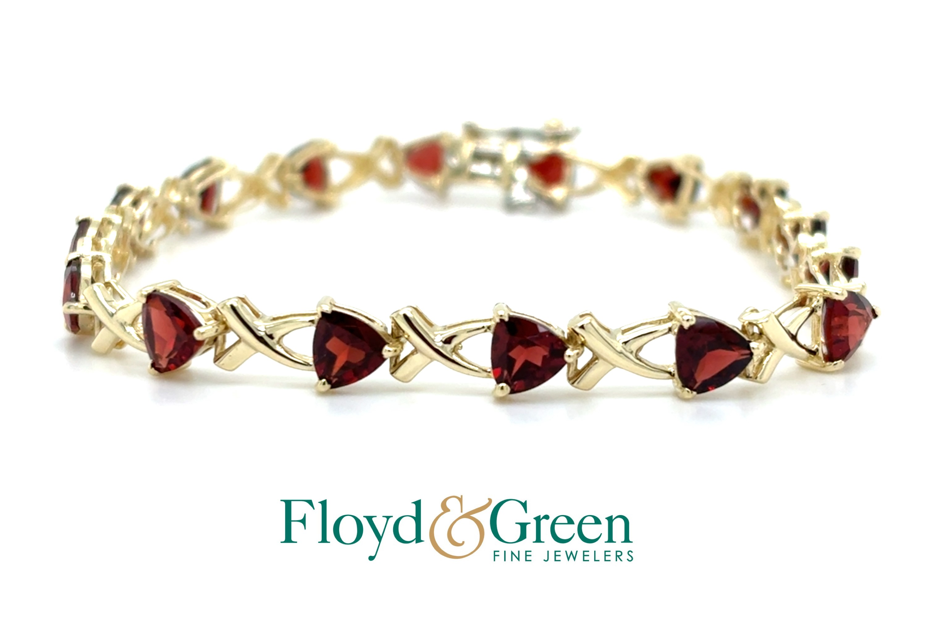 14KY Garnet Bracelet, 16 Trillian, 7 inch, 7.8g