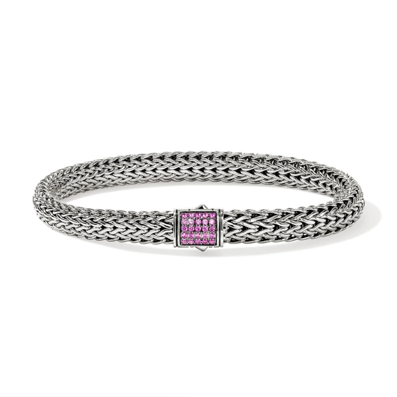 JOHN HARDY Sterling Silver Icon Bracelet with Pink Sapphire Clasp