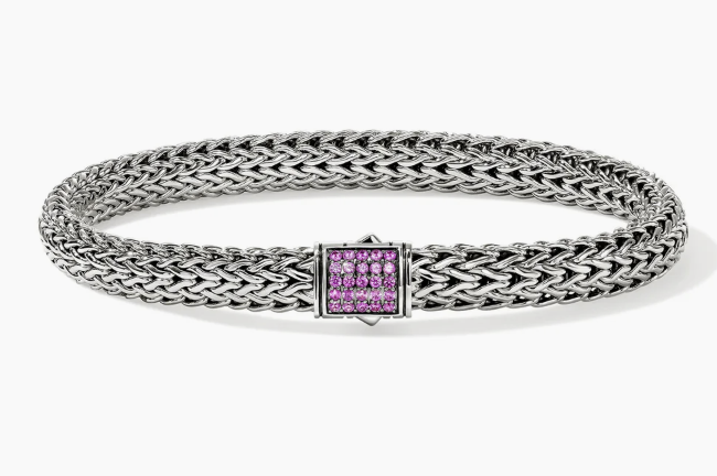 JOHN HARDY Sterling Silver Icon Bracelet with Pink Sapphire Clasp