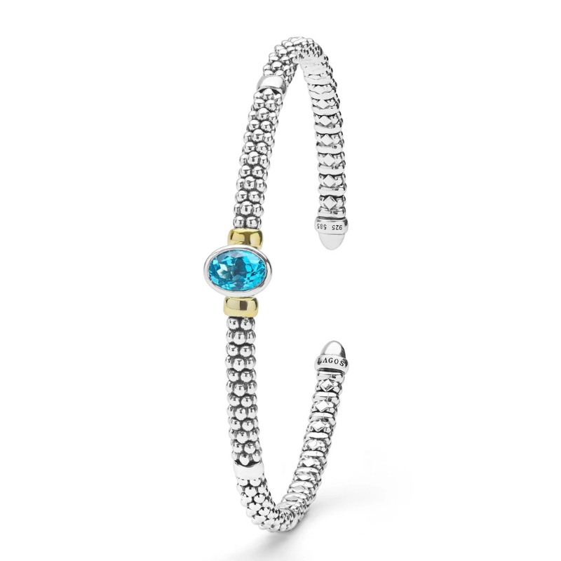 Two-Tone Swiss Blue Topaz Oval Mini Versa Torque Bracelet