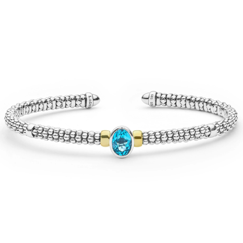 Two-Tone Swiss Blue Topaz Oval Mini Versa Torque Bracelet