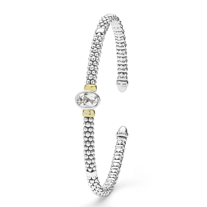 Two-Tone White Topaz Oval Mini Versa Torque Bracelet