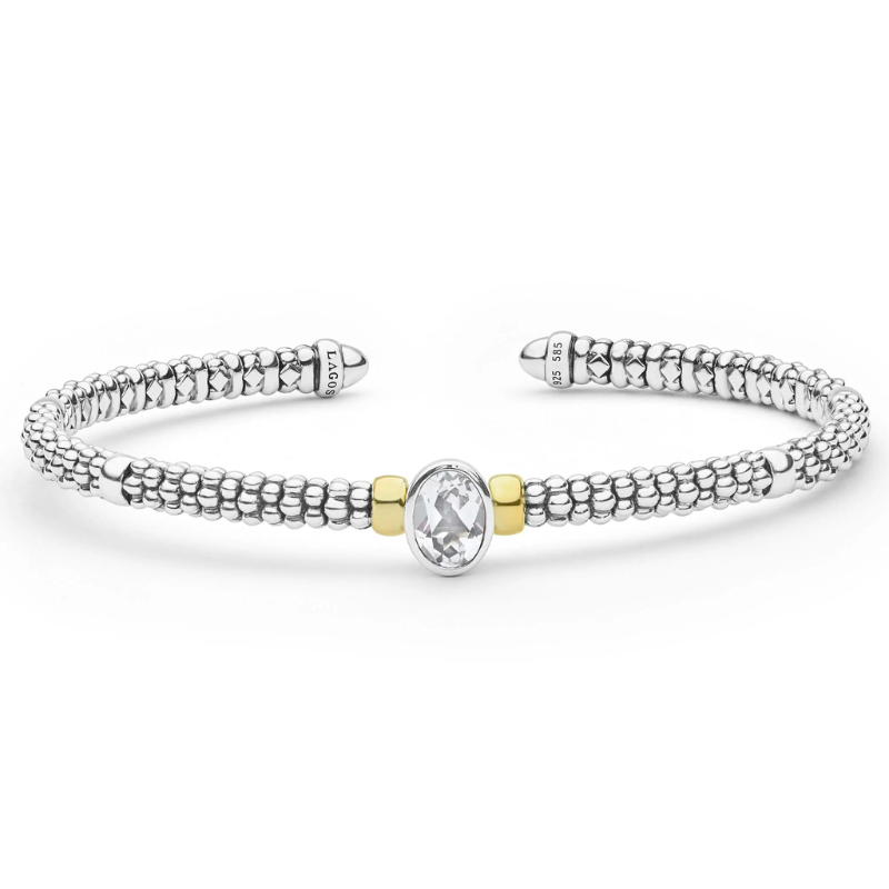 Two-Tone White Topaz Oval Mini Versa Torque Bracelet