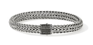 Icon Silver 7.5mm Medium Bracelet with Treated Black Sapphire Clasp Size Large