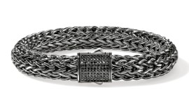 S/O- Icon Silver 10.5mm Large Bracelet with Treated Black Sapphire in Black Rhodium Size Large