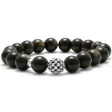 S/O-Golden Obsidian Silver Station Bead Bracelet