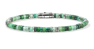 Heishi Silver Bracelet 4mm Malachite, Green Quartz, Aventrine, Chrysoprase and Emerald Beeds in a Size Medium