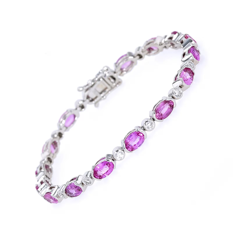 14Kt Diamond and Pink Sapphire Alternating Tennis Bracelet