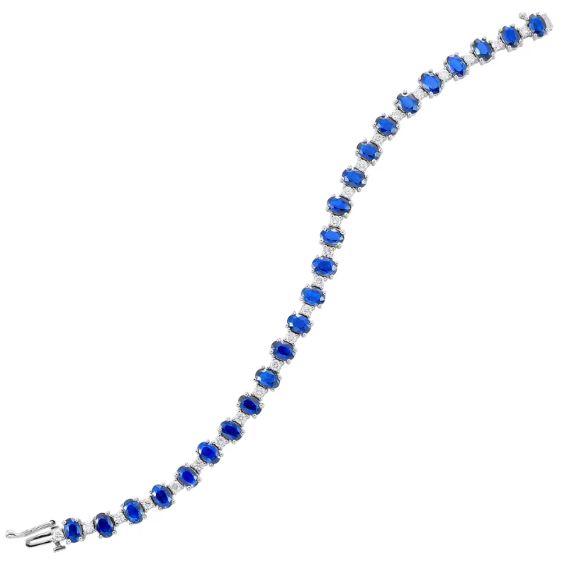 14Kt Diamond and Sapphire Alternating Tennis Bracelet