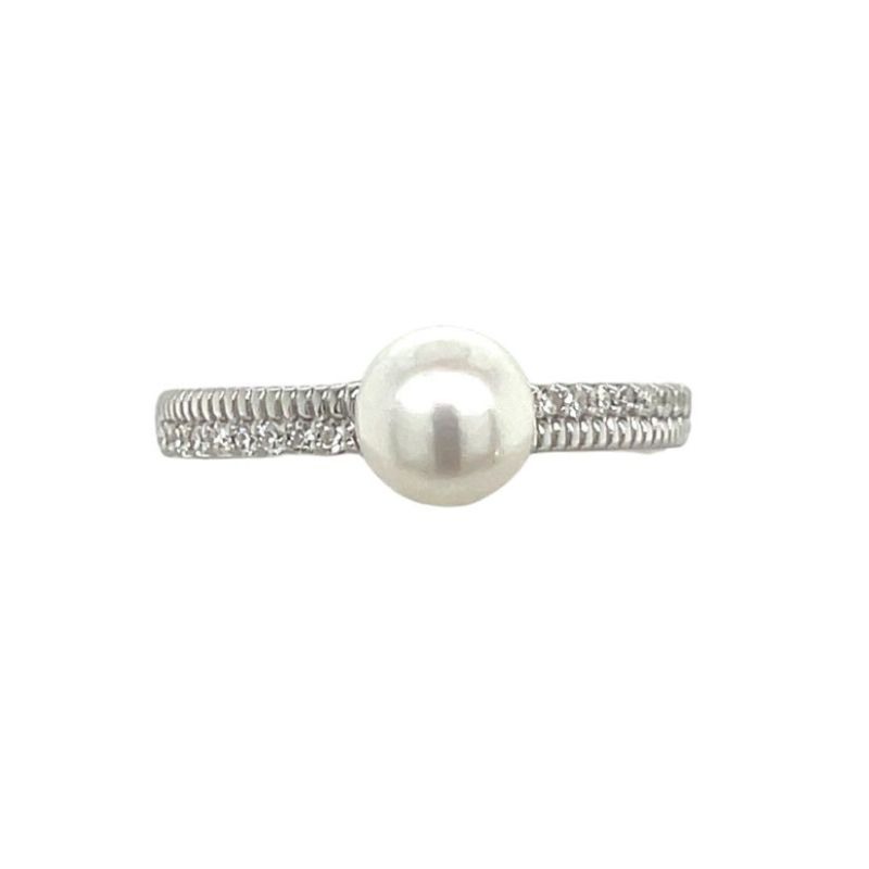HONORA Button Pearl and Diamond Ring