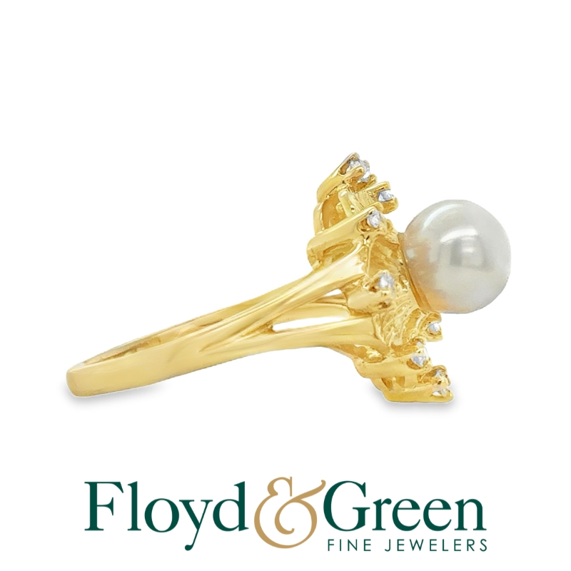 Pearl & Diamond Floral Ring