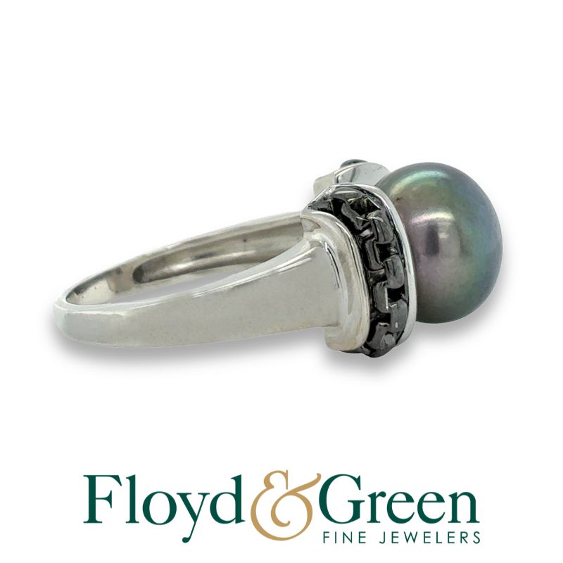 Black Pearl & Chain Motif Ring