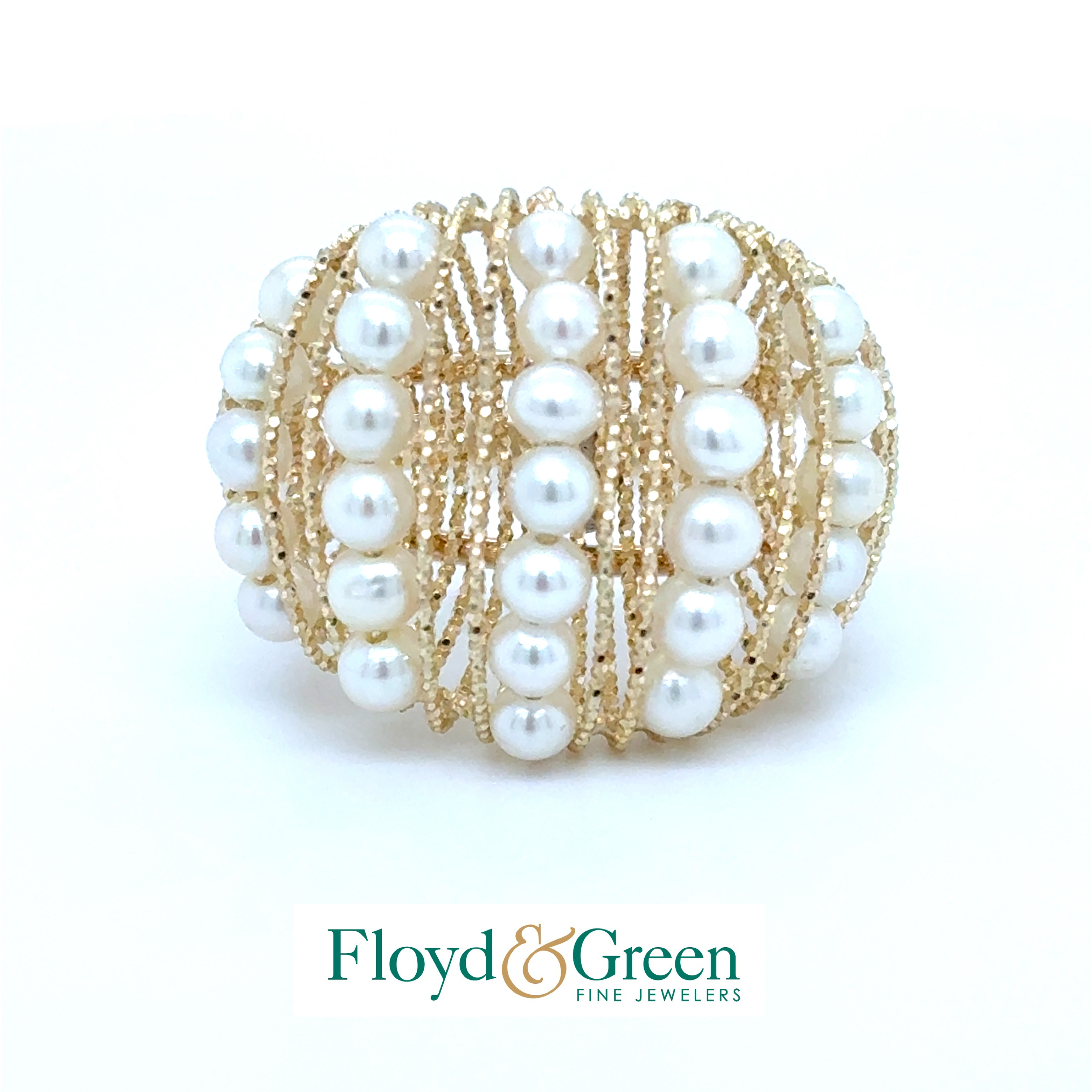14KY Pearl Cocktail Ring, 29 Chinese Seed Pearls, Size 9