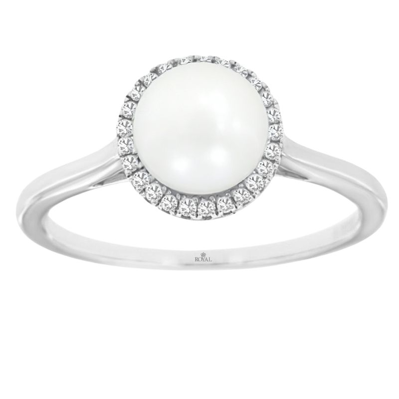 14K White Gold Pearl and Diamond Halo Ring