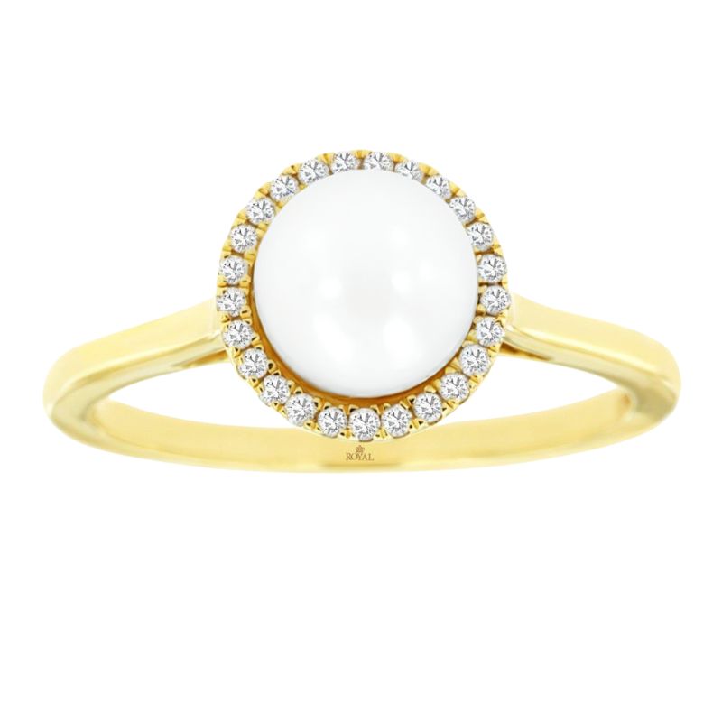 14K Yellow Gold Pearl and Diamond Halo Ring