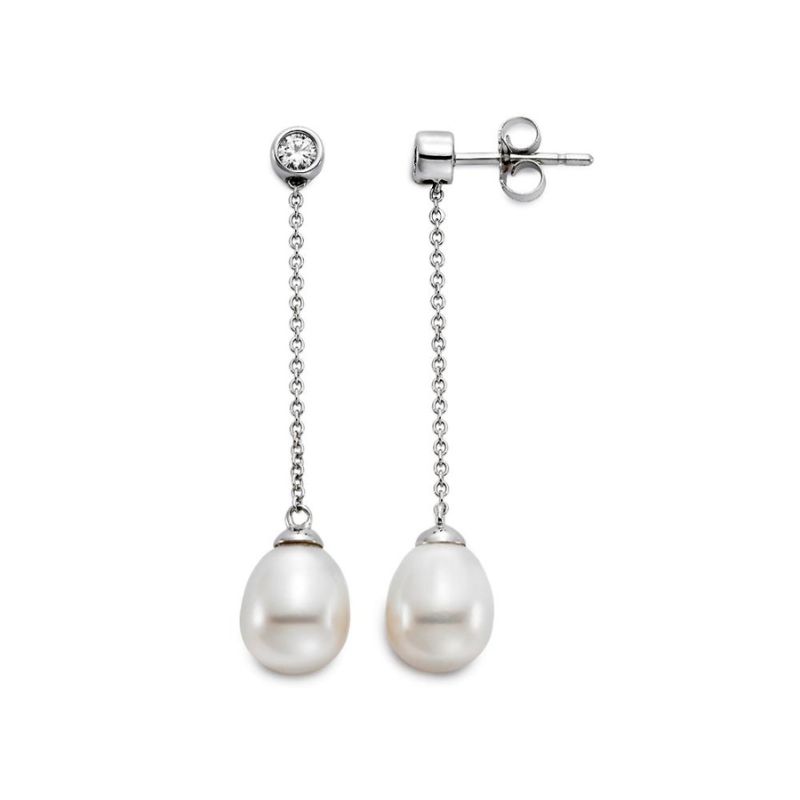 Pearl & Diamond Chain Drop Earrings