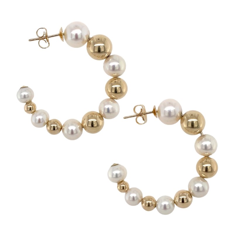 HONORA Alternating Pearl and Gold Hoop Earrings