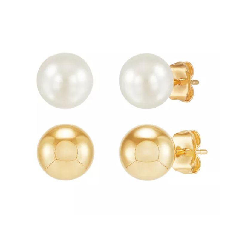 Pearl & Gold Ball Stud Earring Set