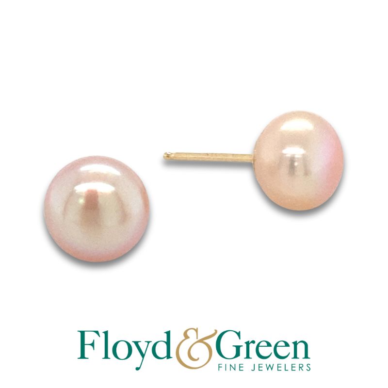Light Pink Button Pearl Stud Earrings