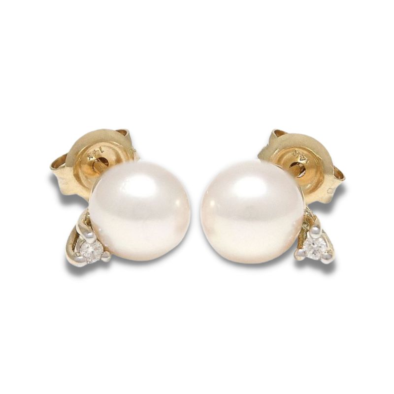 Pearl & Diamond Stud Earrings