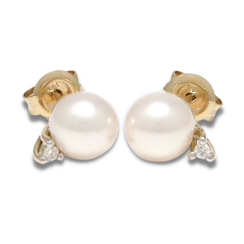 Pearl & Diamond Stud Earrings